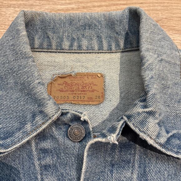 VINTAGE 70s Levis 70505 0217 Denim Jean Jacket USA MADE Coat 38 - Picture 4 of 15
